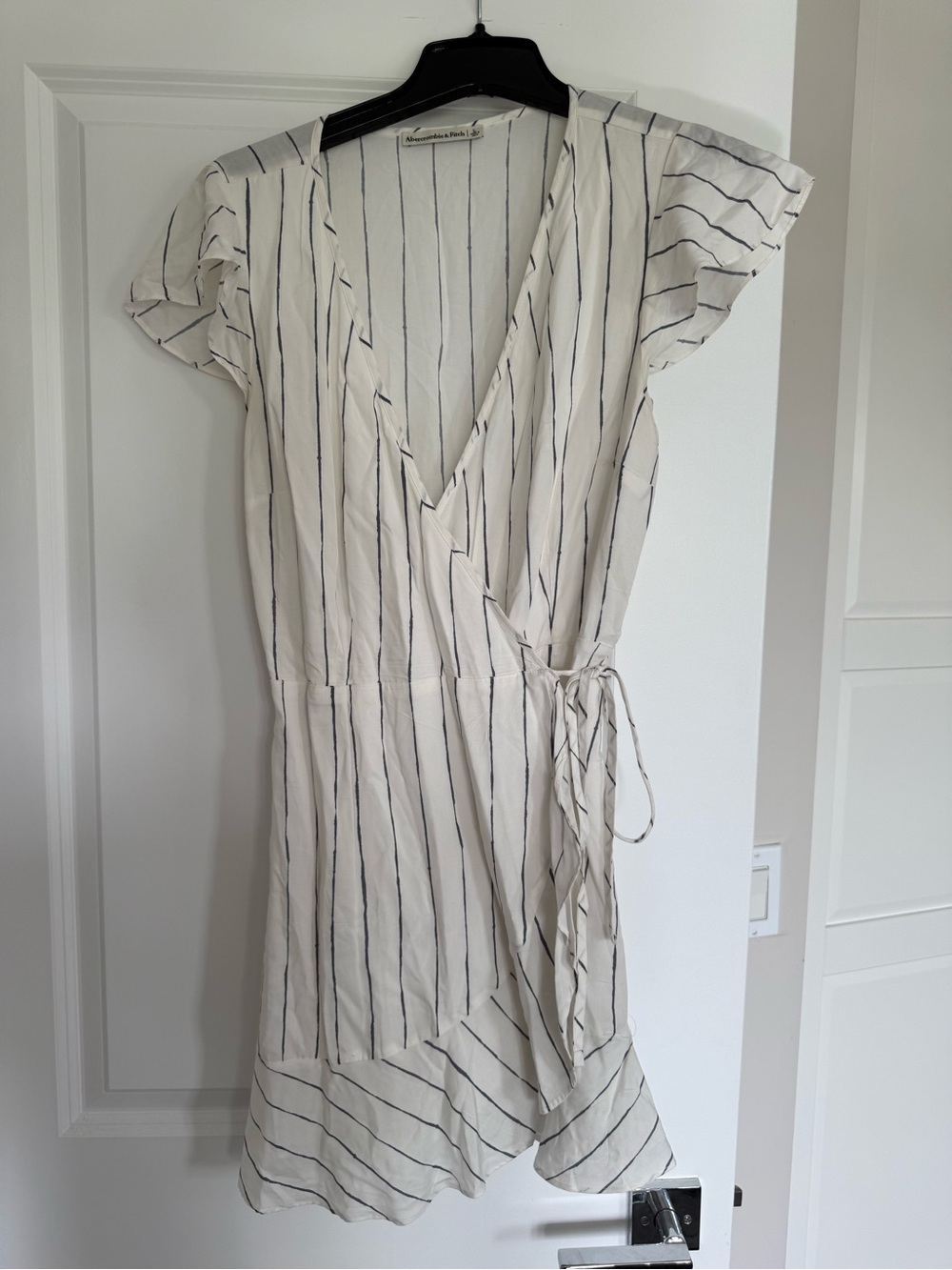Abercrombie White Striped Wrap Dress with Black Stripes